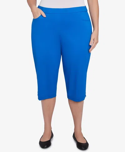Alfred Dunner Plus Size Parrot Cay Novelty Cuff Tummy Control Capris Pants In Turquoise