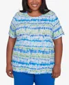 Alfred Dunner Plus Size Parrot Cay Tie Dye Chicklet Crew Neck T-shirt In Cobalt Multi