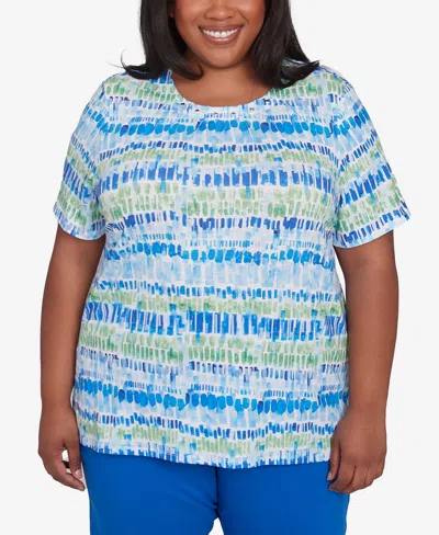 Alfred Dunner Plus Size Parrot Cay Tie Dye Chicklet Crew Neck T-shirt In Cobalt Multi