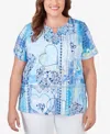 ALFRED DUNNER PLUS SIZE PATCHWORK HEARTS SPLIT NECK TEE