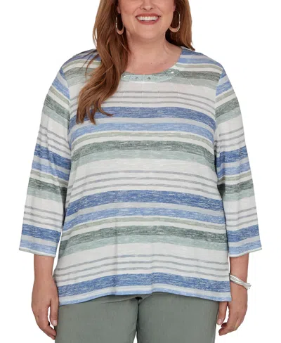 Alfred Dunner Plus Size Provence Textured Biadere Stripe Knit Top In Multi
