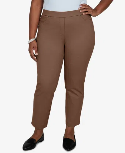 Alfred Dunner Plus Size Pull-on Mid-rise Ankle Pants In Latte