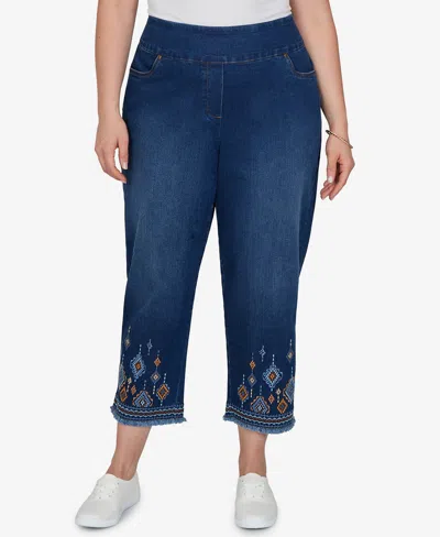 Alfred Dunner Plus Size Pull-on Mid-rise Cropped-ankle Denim Pants In Indigo