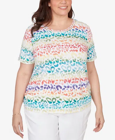 Alfred Dunner Plus Size Rainbow Animal Print T-shirt In Multi