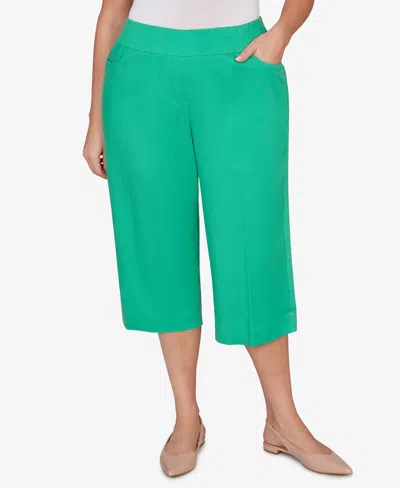 Alfred Dunner Plus Size Resort Living Smooth Waist Easy Pull- On Capri Pants In Green