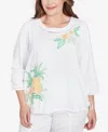 Alfred Dunner Plus Size Rise And Shine Embroidered Pineapple Top In Multi White
