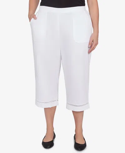 Alfred Dunner Plus Size Rise And Shine Lace Dotted Trim Capri Jacket In White