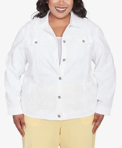 Alfred Dunner Plus Size Rise And Shine Soutache Fringe Trim Collared Jacket In White