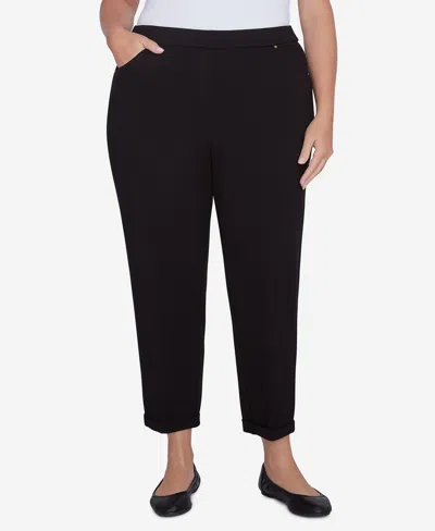 Alfred Dunner Plus Size Romancing The Stone Cuffed Ankle Ponte Pants In Black