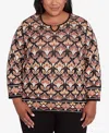 Alfred Dunner Plus Size Rue Rivoli Medallion Beaded Split Neck Sweater In Neutral Multi