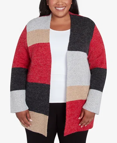 Alfred Dunner Plus Size Runway Ready Colorblock Cardigan Sweater In Multi Red