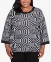 Alfred Dunner Plus Size Runway Ready Houndstooth Textured Top In Multi Black