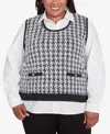 Alfred Dunner Plus Size Runway Ready Houndstooth Two In One Collared Sweater In Multi Black