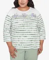Alfred Dunner Plus Size Santa Fe Tie Dye Stripe Embroidered Top In Aloe