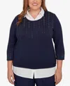 Alfred Dunner Plus Size Saratoga Springs Metallic Studded Textured Two In One Sweater In Blue