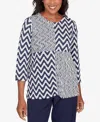 Alfred Dunner Plus Size Saratoga Springs Textured Panel Spliced Knit Top In Blue