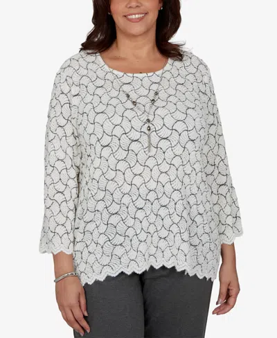 Alfred Dunner Plus Size Scoop Neck 3/4-length Sleeves Blouse In Ivory
