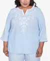 Alfred Dunner Plus Size St. Thomas Embroidered Sky Blue Top In Blue