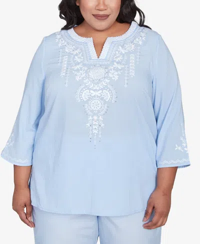 Alfred Dunner Plus Size St. Thomas Embroidered Sky Blue Top