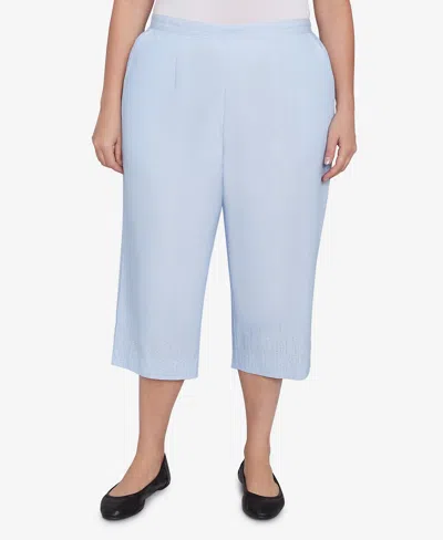 Alfred Dunner Plus Size St. Thomas Heat Set Embroidered Capri Pants In Sky Blue