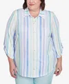 Alfred Dunner Plus Size St. Thomas Island Mint Stripe Knit Button Front Top In Mint Multi