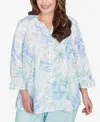 Alfred Dunner Plus Size St. Thomas Tropical Embroidered Button Front Top In Multi