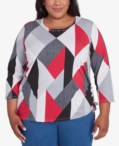 Alfred Dunner Plus Size Stained Glass Print Crew Neck Top In Multi