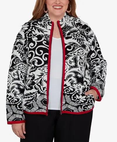 Alfred Dunner Plus Size Stand Collar Zipper-front Short Jacket In Black