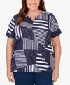 ALFRED DUNNER PLUS SIZE STARS AND STRIPES SPLIT NECK TEE