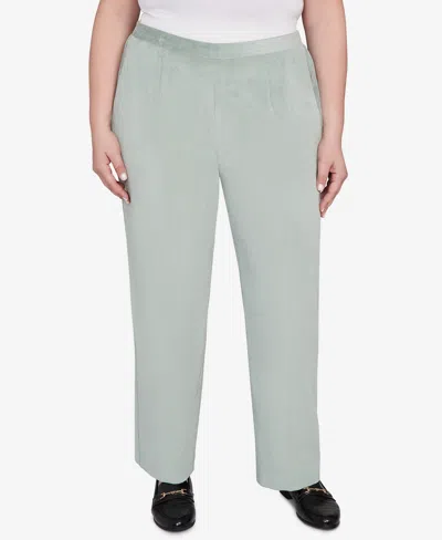 Alfred Dunner Plus Size Stockbridge Pull-on Corduroy Flat Front Short Length Pant In Green