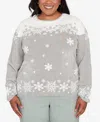 Alfred Dunner Plus Size Stockbridge Snowflake Embroidery Chenille Sweater In Gray