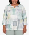 Alfred Dunner Plus Size Stockbridge Soft Colorblock Rib Texture Knit Top In Blue