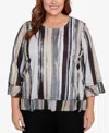 Alfred Dunner Plus Size Stripe Bell Sleeve Top