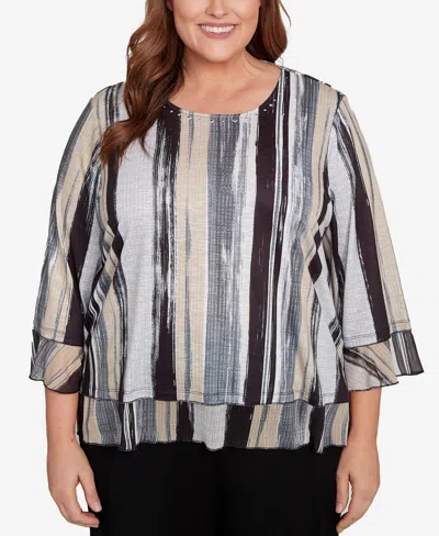 Alfred Dunner Plus Size Stripe Bell Sleeve Top