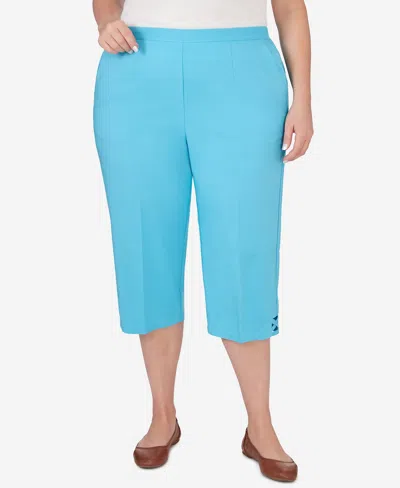 Alfred Dunner Plus Size Summer Breeze Capri Pants With Hem Detail In Aqua