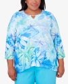 ALFRED DUNNER PLUS SIZE SUMMER BREEZE FLORAL WATERCOLOR TOP