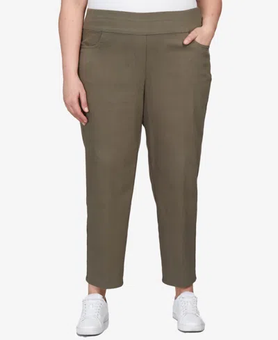 Alfred Dunner Plus Size Super Stretch Mid-rise Average Length Pant In Olive