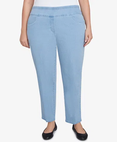 Alfred Dunner Plus Size Super Stretch Mid-rise Short Length Denim Pants In Blue