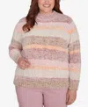 Alfred Dunner Plus Size Telluride Chenille Spray Dyed Stripe Sweater In Neutral Multi