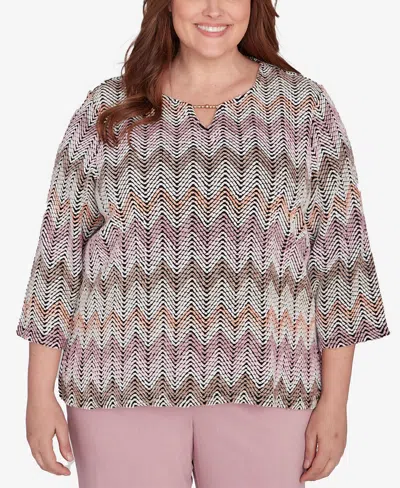 Alfred Dunner Plus Size Telluride Chenille Zig Zag Print Top In Neutral Multi