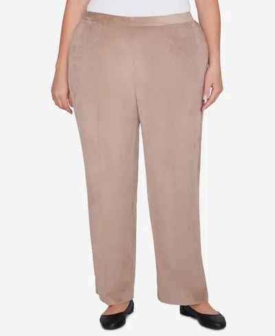 Alfred Dunner Plus Size Telluride Corduroy Elastic Waist Average Length Pleated Pants In Neutral