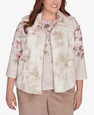 Alfred Dunner Plus Size Telluride Faux Fur Collared Vest In Fawn