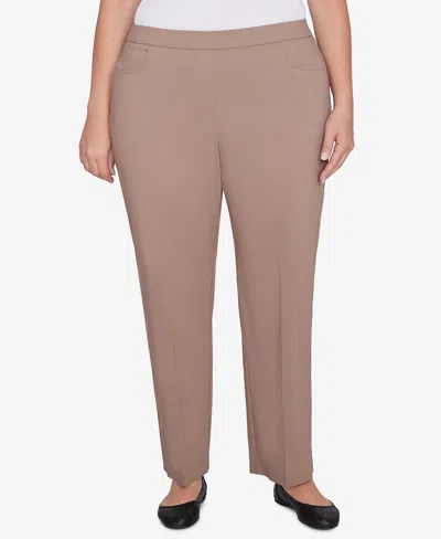 Alfred Dunner Plus Size Telluride Millennium Faux Fly Front Short Length Pants In Fawn Heather