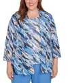 Alfred Dunner Plus Size Textured Mesh Printed Two In One Top With Necklace In Multi
