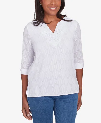 Alfred Dunner Plus Size Textured Split Neck Top