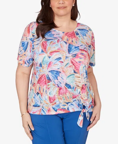 Alfred Dunner Plus Size The Royal Treatment Butterfly Wing Tie Front Top In Multi