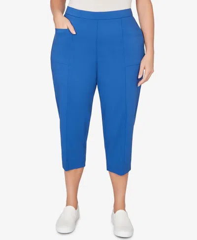 Alfred Dunner Plus Size The Royal Treatment Relaxed Flat Front Patch Pocket Capri Pants In Blue