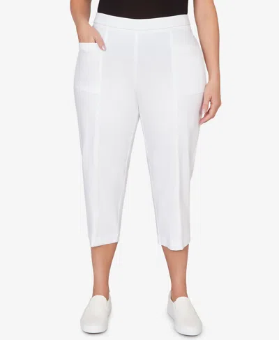 Alfred Dunner Plus Size The Royal Treatment Relaxed Flat Front Patch Pocket Capri Pants In White