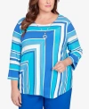 ALFRED DUNNER PLUS SIZE TRADEWINDS CORNERS STRIPED TOP WITH NECKLACE