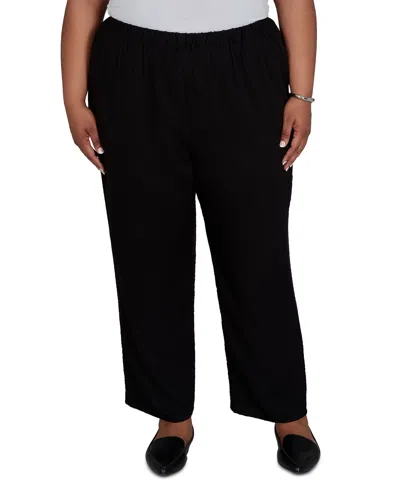 Alfred Dunner Plus Size Travel Advisory Crinkle Texture Ankle Pants In Black